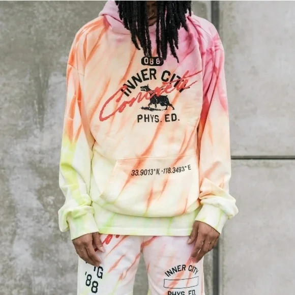 Lg Honor The Gift Mascot Inner City Physical Ed Tie Dye Hoodie Sweatshirts NWT - Picture 1 of 7